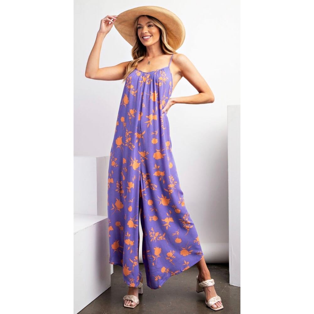 Easel - Printed Rayon Gauze Cami Jumpsuit - Medium